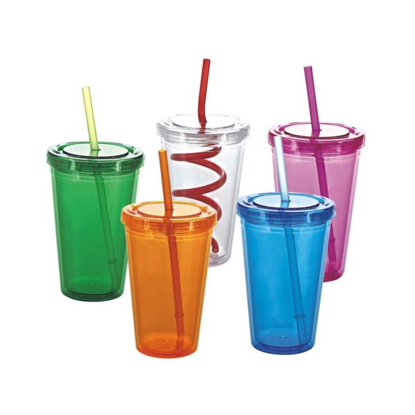 Buy cheap 16oz double wall AS/PS transparent plastic water bottle with straw customization eco-frien from wholesalers