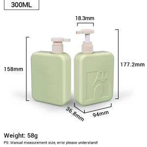 300ml Green Plastic Square Shampoo and Conditioner Bottle Custom Cosmetic