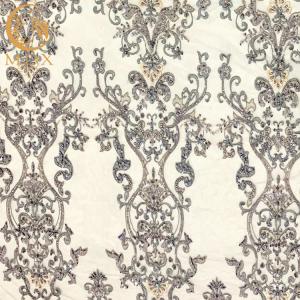 Grey 3D Handmade Beaded Lace Fabric For Lady Wedding