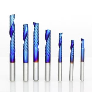 Buy cheap 3.175/4/6mm Single Flute CNC End Mil Carbide Milling Cutter Nano Blue Coated up Cut 1F Spiral Router Bit for Woood Acrylic PVC from wholesalers