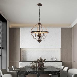 Rustic Farmhouse Metal Chandelier Lighting Distressed Wood Ceiling Light Foyer