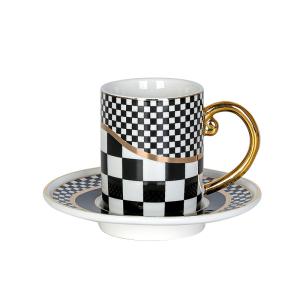 Buy cheap Ceramic Coffee Cups Set And Saucer 100ml Gold Handle Black Espresso Cup from wholesalers