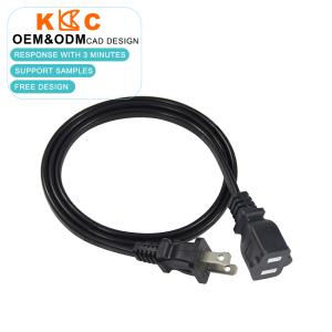 NEMA 1-15P to NEMA 1-15R Power Extension Cord 18AWG Black 2 Prong AC Cable for