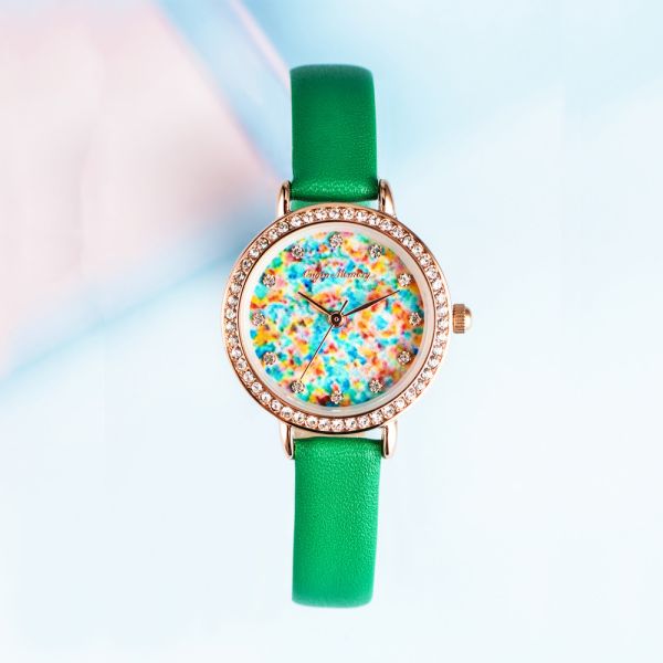 Quality Green 3ATM Ladies Wrist Watch Leather Strap for sale