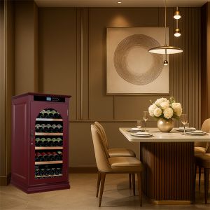 Premium Red Wood Wine Cooler with Smart Digital Temperature Control and Lockable