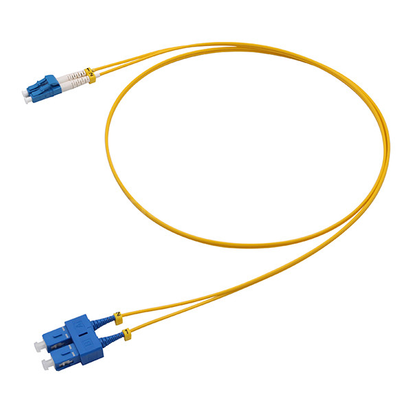 China LC UPC To SC UPC Short Tail Duplex Fiber Patch Cable OS2 OFNR 1.6mm Yellow on sale China LC UPC To SC UPC Short Tail Duplex Fiber Patch Cable OS2 OFNR 1.6mm Yellow on sale
