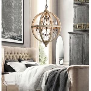 Retro Chandelier Lighting Industrial Hanging Pendant Lamp Globe Wooden