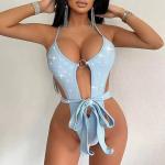 Buy cheap Solid Color Ladies One Piece Swimsuit Sexy Female Lace Up Bikini Tight Backless Durable from wholesalers