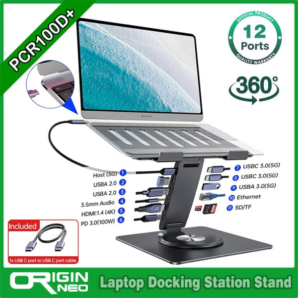 Quality Originneo PCR100D+ Aluminum Adjustable Rotatable Laptop Hub Stand with 11-in-1 USB C Docking Station  HDMI 4K@60Hz Minotor Expansion PD100W for sale