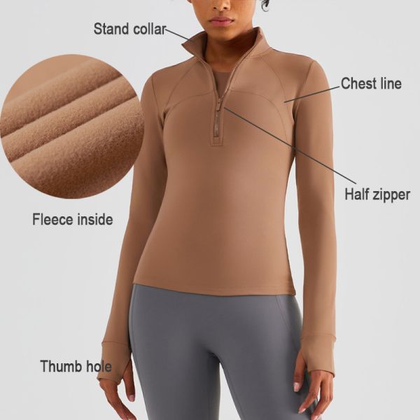 Quality Half Zip Ladies Equestrian Shirt With Thumb Holes Brushed Inside Winter Equestrian Top for sale