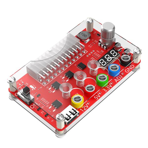 Quality ATX Power Supply Breakout Board and Acrylic Case Kit with ADJ Adjustable Voltage Knob for sale