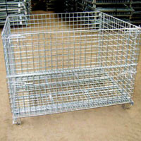 Quality Customized Industrial Wire Mesh Containers Stackable Galvanized Steel Foldable Wire Mesh Pallet Cage for sale