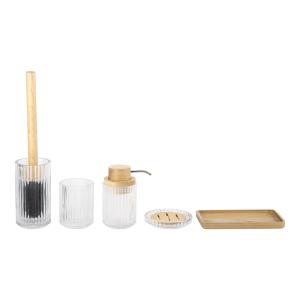 Buy cheap Modern Bathroom Accessories Clear Polyresin Soap Dispenser Round Shape with Ribbed Vertical Stripe from wholesalers