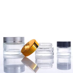Buy cheap 5g 10g 15g 30g 50g 100g Food Grade Round Glass Jar with Gold or Silver Lids from Screen Printing from wholesalers