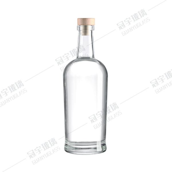 Quality Glass Products Clear Round Brandy Gin Rum Vodka Tequila Liquor Bottle with Cork Stopper for sale