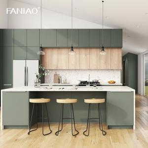 China Green Melamine Laminated Finish Handleless Kitchen Cabinet For Builder on sale