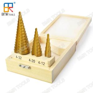 Hot Sells HSS 4241 Ti-Coating Straight Step Drill Bit Set-3pcs set packed with