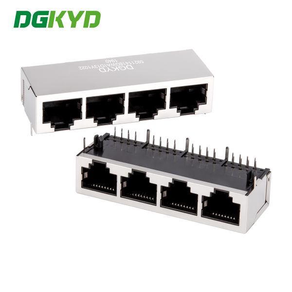 Quality Metal shielded quad port rj45 keystone jack, without LED, RoHS compliant RJ45 horizontal connector with light and shielding interface DGKYD59211418GWA1D13Y1022 for sale