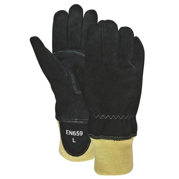 Quality EN659 Certificate Firefighter Work Gloves Cowsplit And Kevalr Wristlet Style for sale