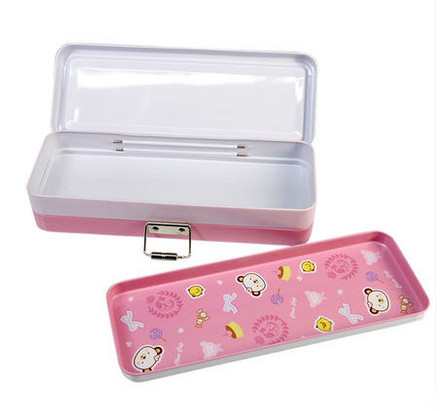Quality 2 Layers Rectangular Metal Pencil Tin Box For School Kids With Lock And Embossing for sale