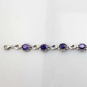 Buy cheap 925 Silver 6x8mm Oval Created Amethyst and Clear Cz Diamonds Link Bracelet (H03) from wholesalers