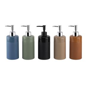 Round Ceramic Body Lotion Dispenser With Light Top Band And Mat Body Black Soap