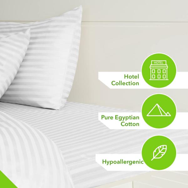 500 Thread Count 100% Cotton Fitted Sheet Sateen Weave Damask Striped Bedroom Essential