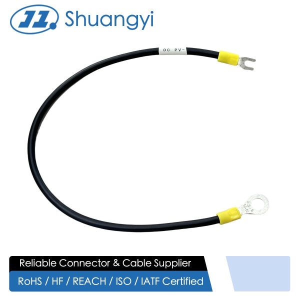Quality Ring to fork terminal power connector cable, DC PV negative grounding wire harness for battery, inverter, automotive and server electrical distribution, customization for pin size and cable length for sale