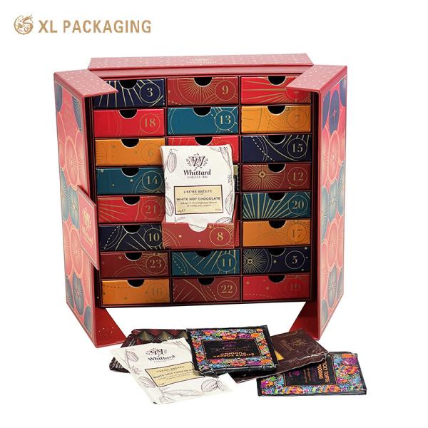 Quality XL Packaging Custom Luxury Boxes OEM 24 Drawer Advent Calendar Box Tea Bag Hot Chocolate Bag Hot Coffee Calendar Paper Box For Gift for sale