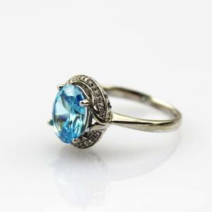 Buy cheap Sterling Silver 8mmx10mm Oval Blue Topaz  Cubic Zircon Ring  (R182) from wholesalers