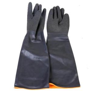 Buy cheap Wrinkle Rubber Industrial Gloves Heavy Duty Rubber 55Cm Flocked Lining product