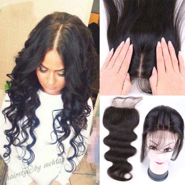 Quality 4x4 Swiss Lace Top Closure , Medium Brown Weave Closure With Natural Part for sale