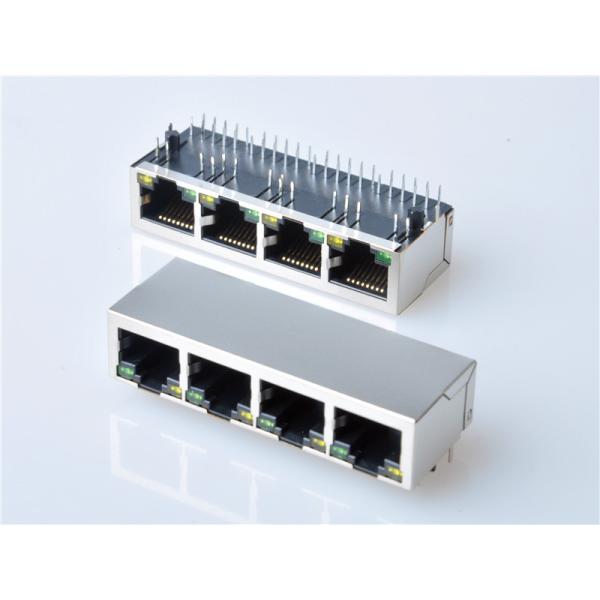 Quality Shielded RJ45 Modular Jack Connector, Through Hole Type,  Transformer, with LED, 1x4 Ports for sale