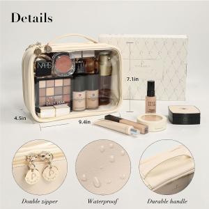 Buy cheap Large Leather Double Layer Clear Cosmetic Bag Shockproof With Zipper from wholesalers