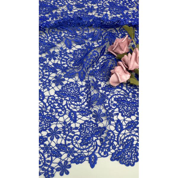 Quality High Quality Blue Embroidered Chantilly Fabric Lace Fabric Hollow-up Elegant For Ladies for sale
