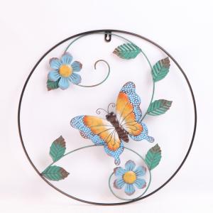 Modern Metal Wall Hanging Ornaments Round Frame With Dragonfly Butterfly Leaf