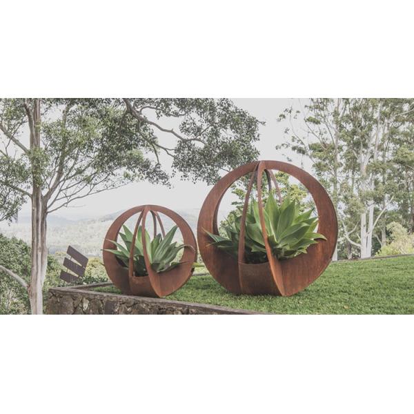 Simple Design Round Shape Outdoor Metal Planter Pots With Saucer For Home Garden Decor