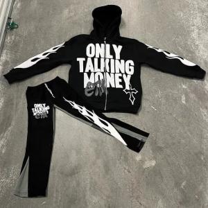Buy cheap Custom Manufacturer Jogger Cotton Distressed Embroidery Zip up Cropped Hoodie Sweatsuits Flared Sweatpants Tracksuits for Men from wholesalers