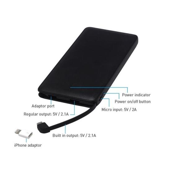 Built-in Cable iPhone adaptor 10,000mah portable power bank leather casing high