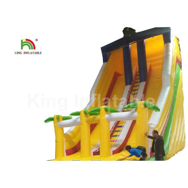 Dual Lane Yellow 32.81ft Backyard Water Slides For Adults With Coconut Tree And Pool