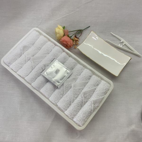 Quality Bleached Hand Oshibori Airline Plain Towel with antiseptic sachet for sale