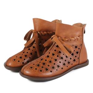 Buy cheap S482 Leather Hollow Breathable High-Top Round-Toe Women'S Shoes Ethnic Style Handmade Flat Spring Shoes 2019 New from wholesalers