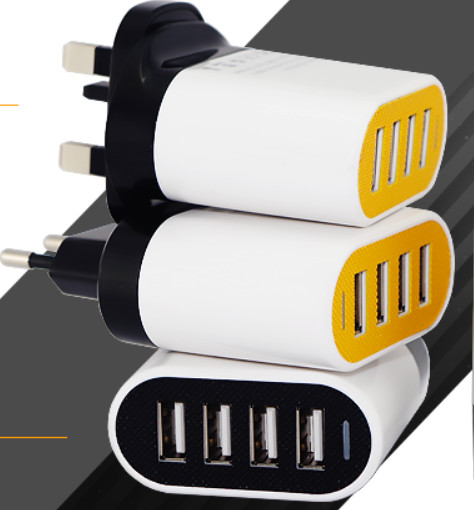 Quality Foldable 4 Port USB Travel Charger , Yellow Portable High Power USB Charger for sale