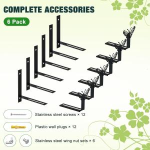 Adjustable Window Box Brackets 6 Pack for Maximum 12'' Depth and Wall Mount