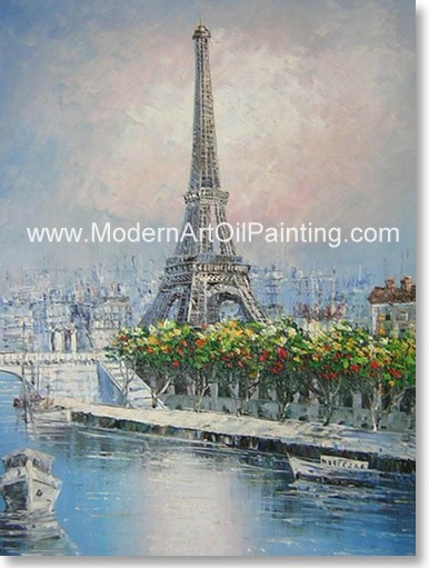 Quality Hand Painted Paris Oil Painting Eiffel Tower ECO Solvent for sale