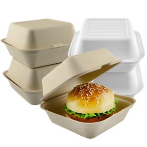 Buy cheap Bagasse Pulp Food Container Box for Fast Food Hamburg and Takeway Food 6 inch White or Nature from wholesalers