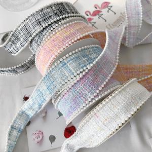 25mm Polyester Ribbon Lattice Plaid Ribbon Pearl Edge OEM ODM