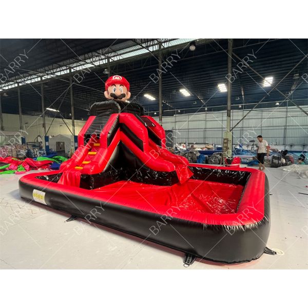 Commercial Super Mario Bros Theme Inflatable Water Slide With Pool For Sale Or