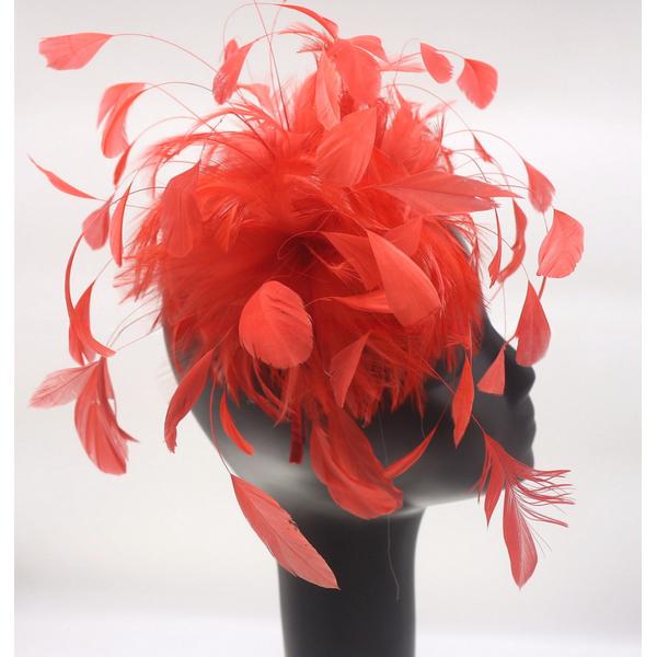 15*30cm Event Party Red Stripped Coque Feather Flower Mount with Wire Accessory