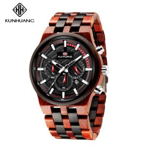 Buy cheap Black Dial Wooden Quartz Watch 6 Hands Luminous Wristwatch Man 1018-3 from wholesalers